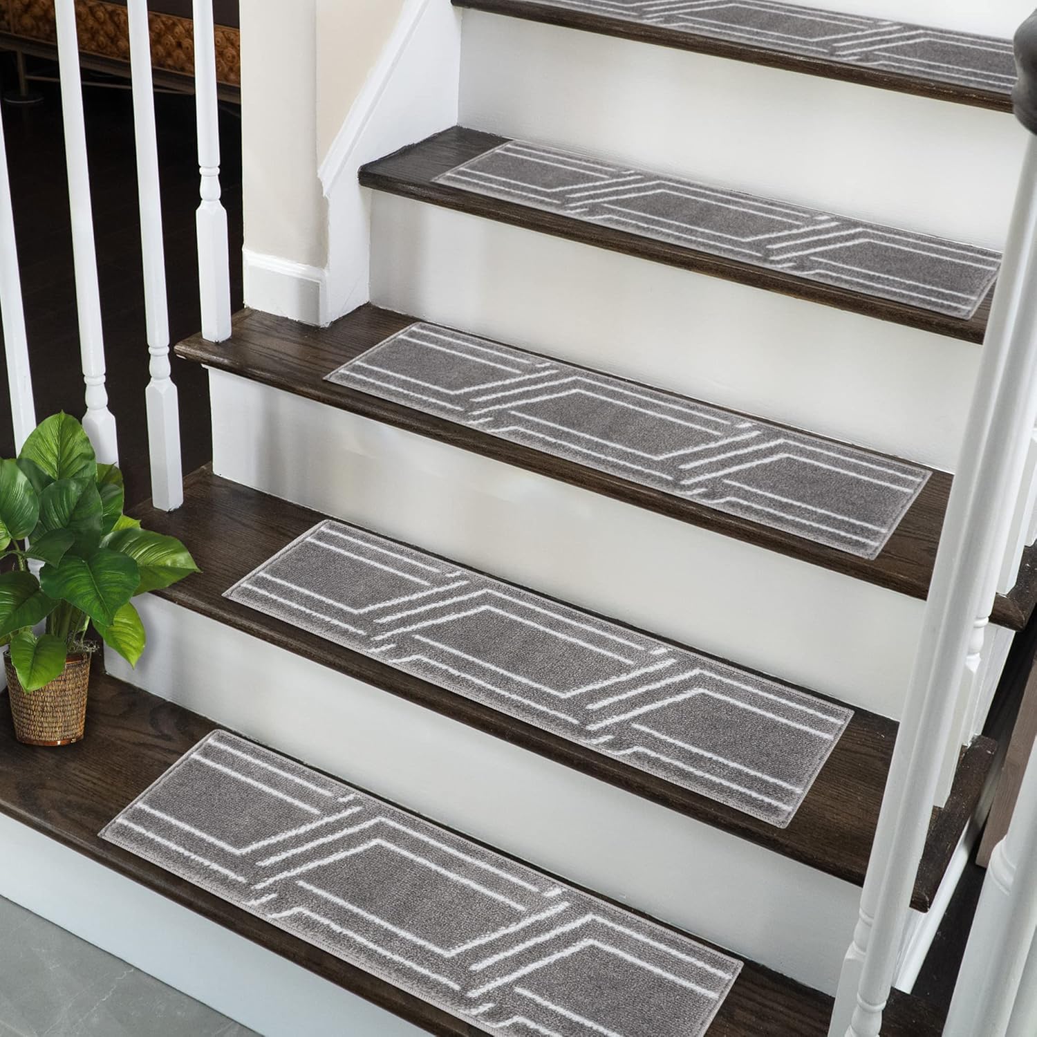SussexHome Peldaños de escalera, tiras de alfombra 100% polipropileno para escaleras interiores, fáciles de instalar con doble cinta adhesiva,