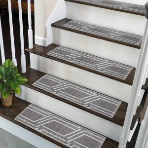 SussexHome Peldaños de escalera, tiras de alfombra 100% polipropileno para escaleras interiores, fáciles de instalar con doble cinta adhesiva, SussexHome Peldaños de escalera, tiras de alfombra 100% polipropileno para escaleras interiores, fáciles de instalar con doble cinta adhesiva,