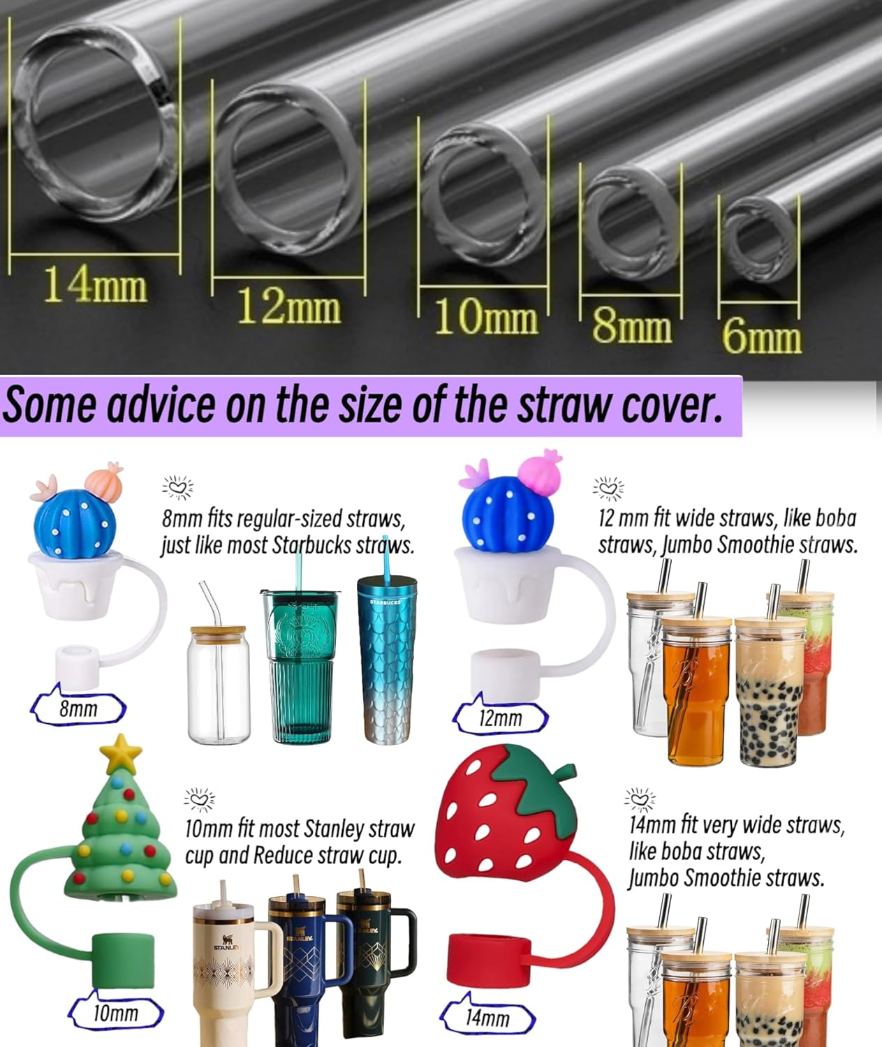 5 fundas de popote de Navidad limitadas para Stanley Cup y Starbucks  2 tamaños de 0.315 in y 0.394 in de silicona para vasos, lindo tapón de popote