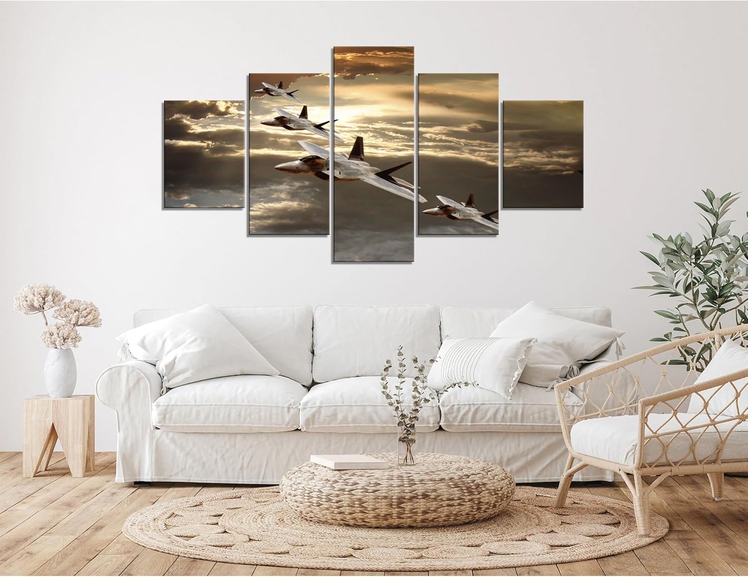 Imágenes de aviones militares estadounidenses F-22 Raptor, pinturas artísticas de pared para sala de estar, 5 piezas, arte de lienzo estirado