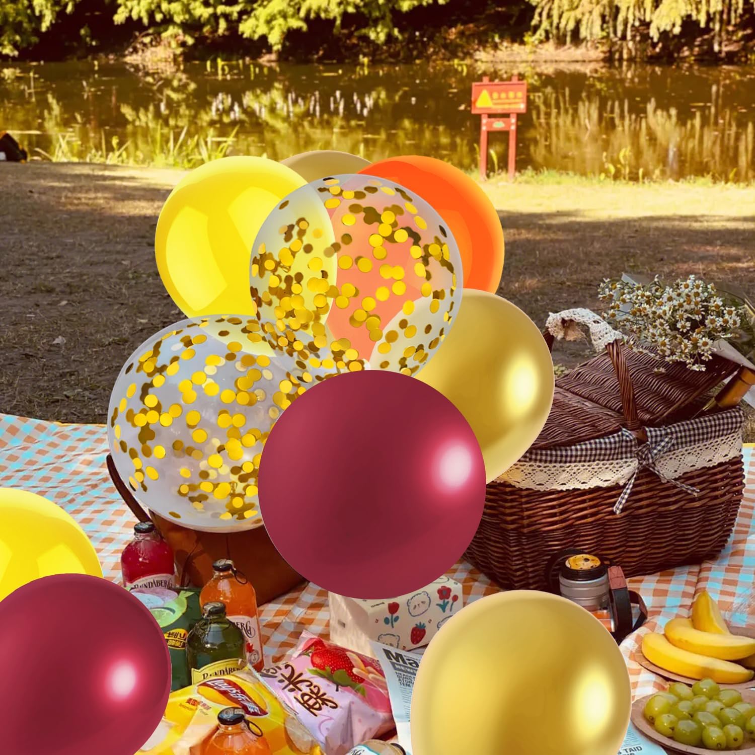 50 globos de otoño de 12 pulgadas, decoraciones de fiesta de cumpleaños de otoño, globos de confeti de color burdeos, naranja, amarillo, dorado,