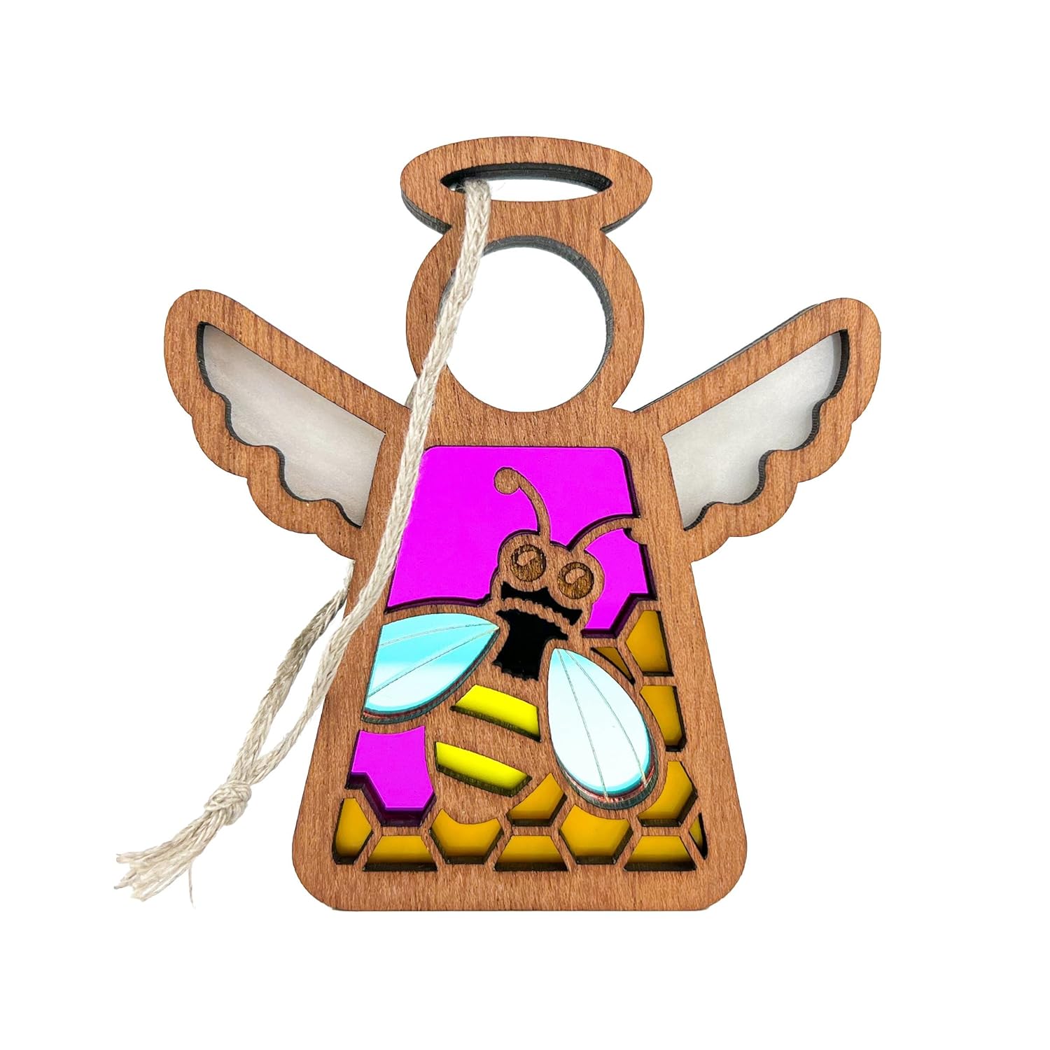 Honey Bee Ornament with Honeycomb Motif Design – Magenta Pink Angel Figurines – Ideal Bee Decor or Bee Kitchen Decor for Mom, Best Friend, Coworker,