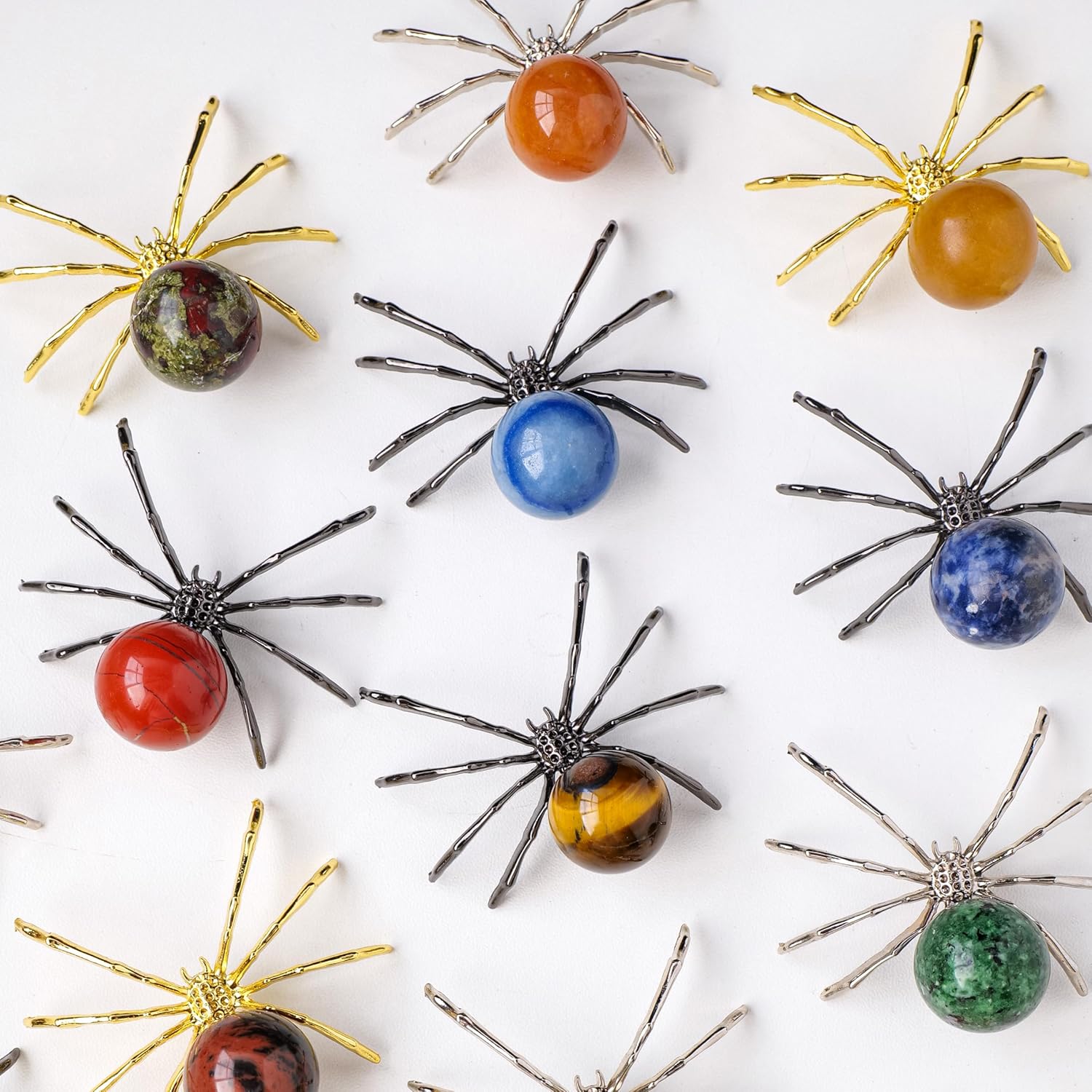 Runyangshi 1 bola de aventurina verde de cristal natural de 2 pulgadas, hecha a mano, estatua de araña animal, cristal curativo para decoración de