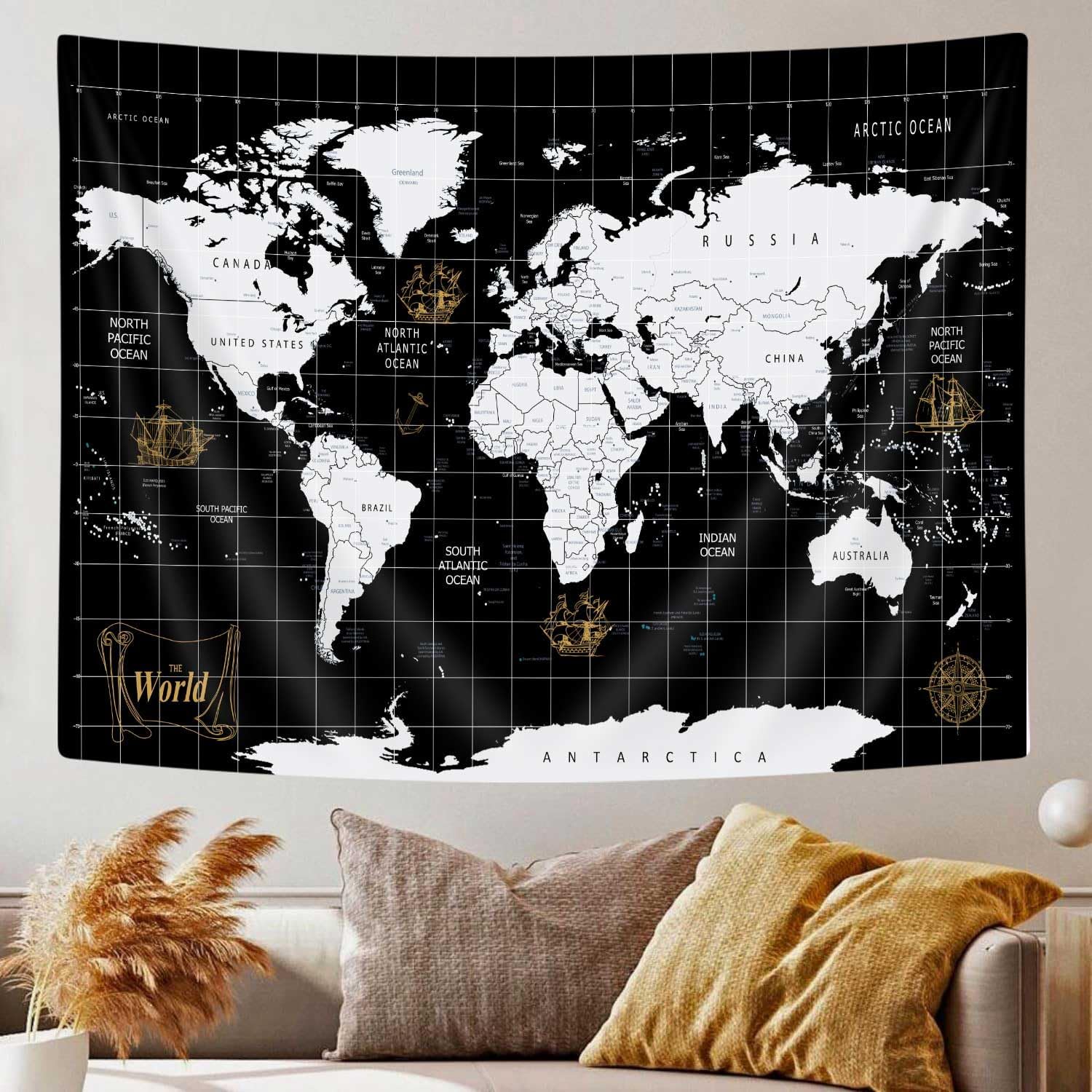 Tapiz de mapa del mundo para colgar en la pared, diseño geográfico del mundo, Asia Europa, ciudad del sur, topografía, América, África, Japón,