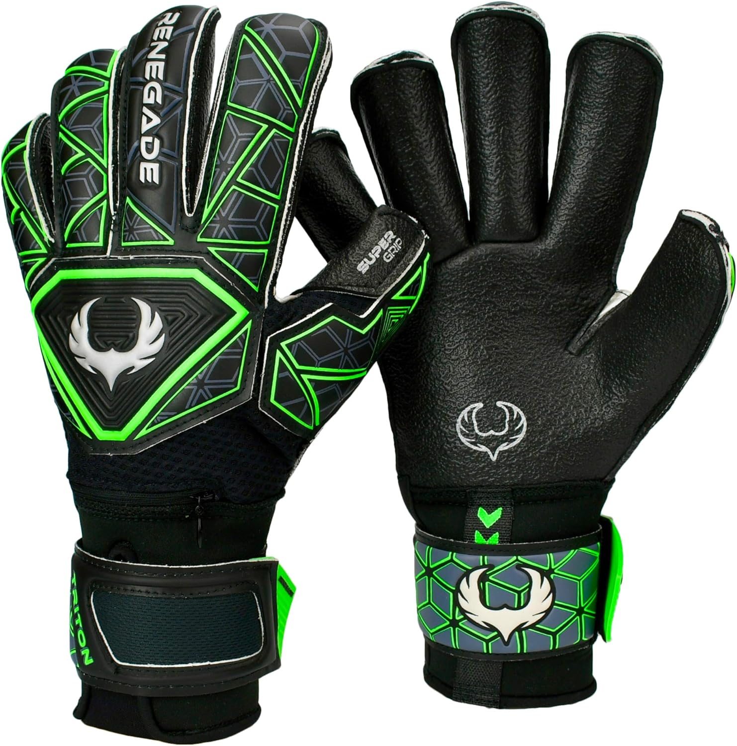 Renegade GK Guantes de portero Triton con protector contra microbios (tallas 5-11, 3 estilos, nivel 2) Pro-Tek Fingersave y duradero 3.5+3MM Super