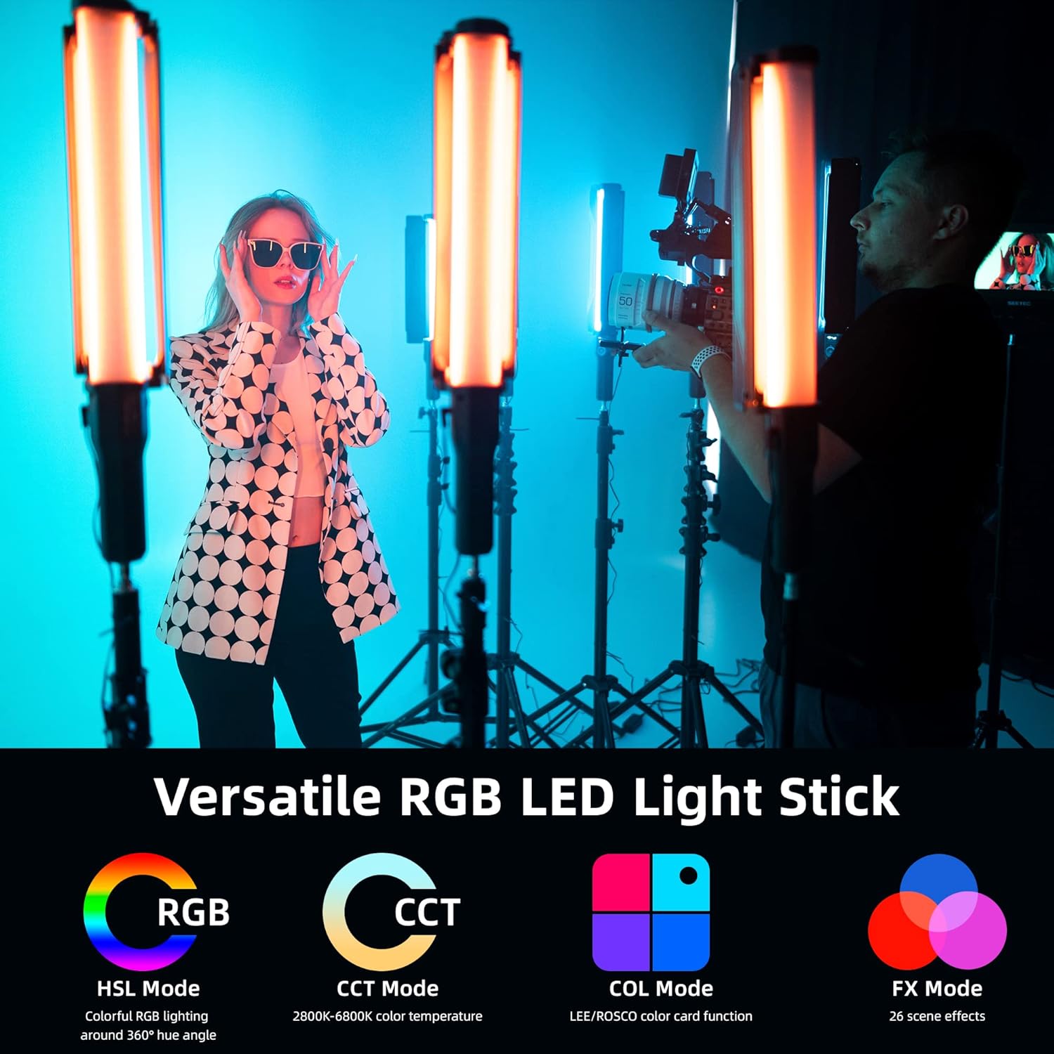 VILTROX H18 – Varita de luz RGB de mano con control de aplicación y puerta de granero 360 a todo color 18W regulable 2800K  6800K CRI95+ luces de