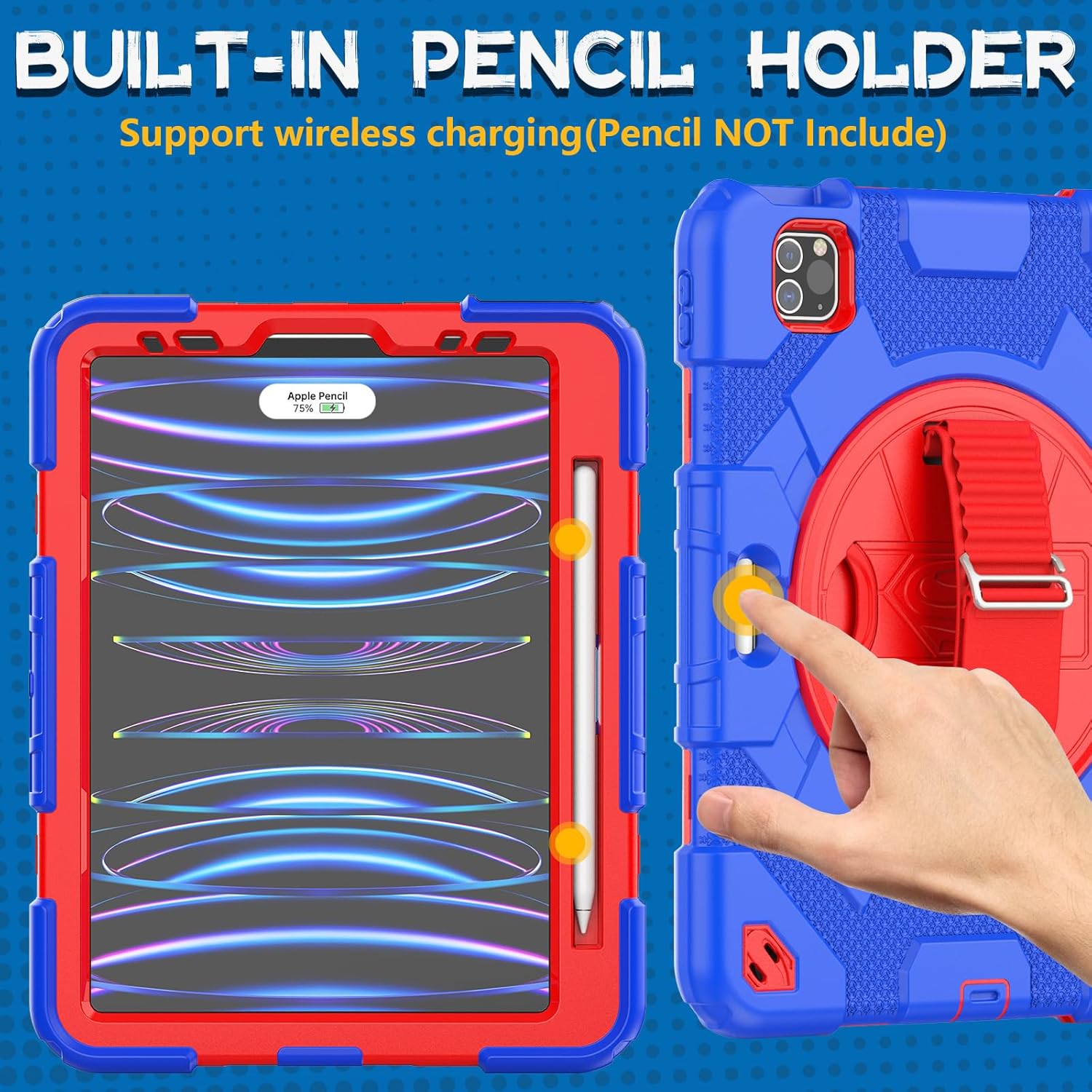 SEYMAC Funda para iPad Air de 54 generación de 10.9 pulgadas, protección duradera y resistente con protector de pantalla, soporte giratorio