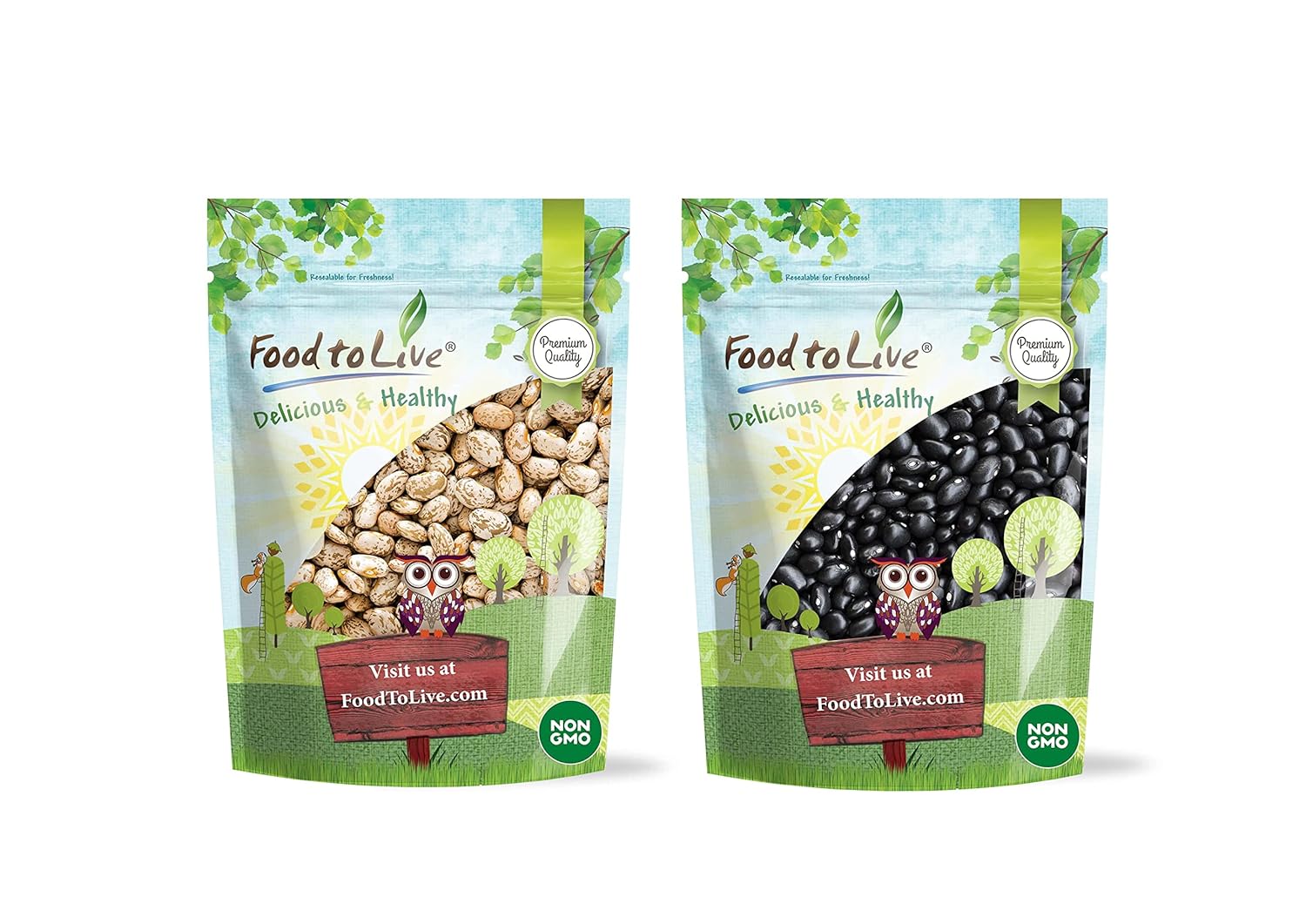 Food to Live Paquete de 2 frijoles secos de alta calidad, frijoles negros (5 libras), frijoles pintos (5 libras), sin OMG, crudos, germinables, a