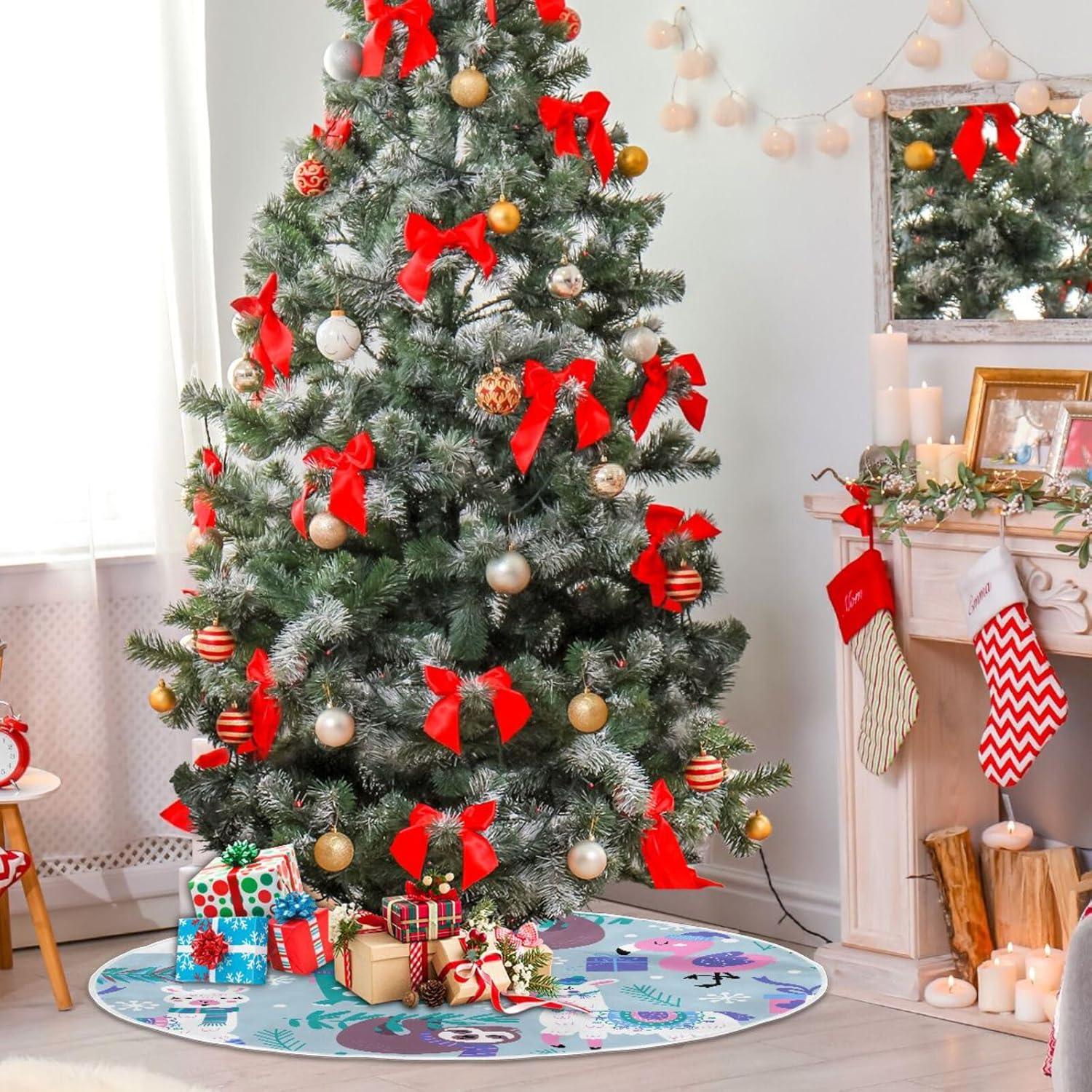 Falda de árbol de Navidad de animales navideños, decoración navideña, falda moderna para árbol de Navidad, decoraciones para árbol