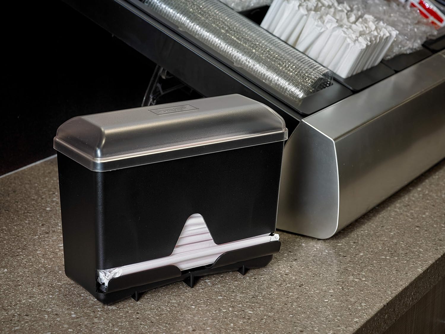 Carlisle FoodService Products ST250 Dispensador de paja a granel para encimera, capacidad de 250 popotes envueltos, color negro