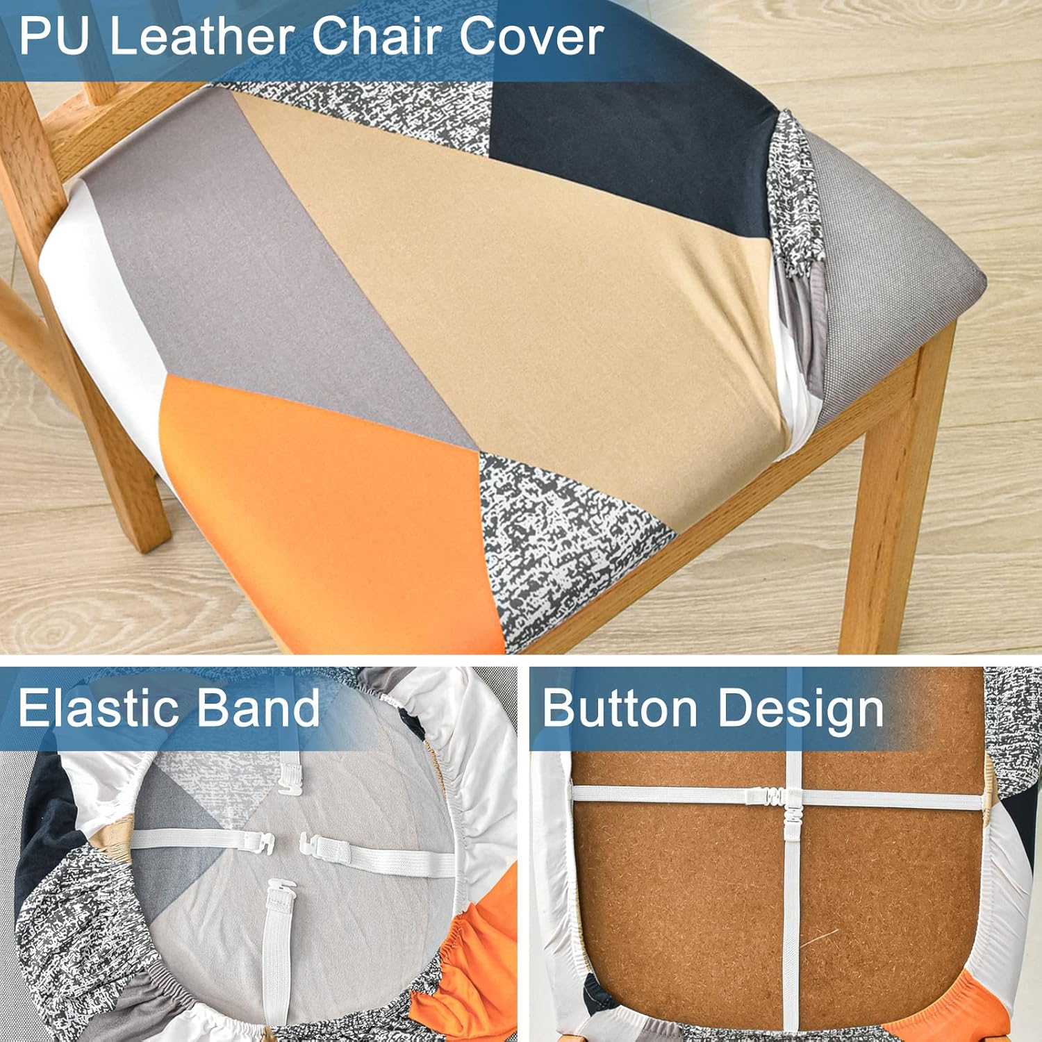 HAOYONG Juego de 6 fundas de asiento para silla, fundas impermeables de poliuretano para sillas de comedor, fundas de cojín impermeables para sillas