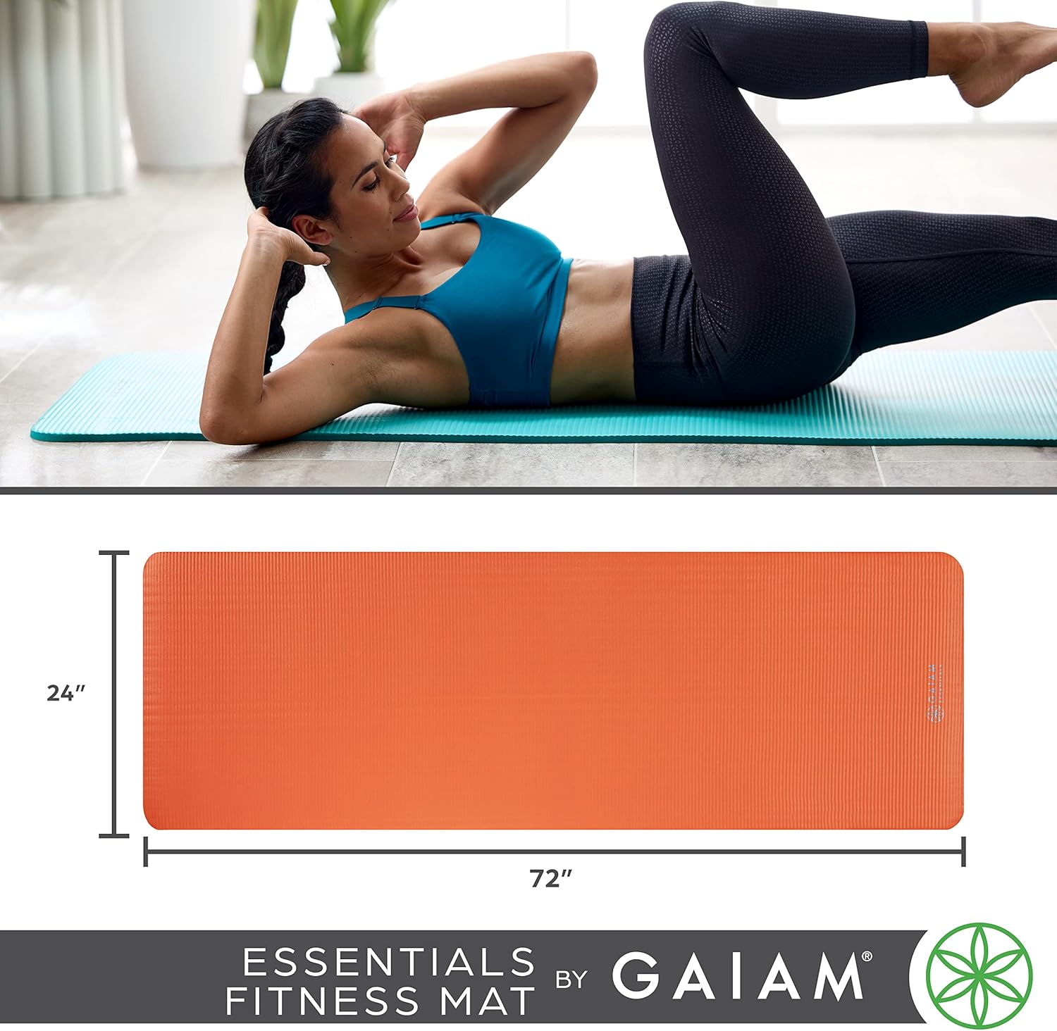 Gaiam Essentials Tapete de yoga grueso para acondicionamiento físico y ejercicio, con correa de transporte fácil de ajustar, 72 pulgadas de largo x