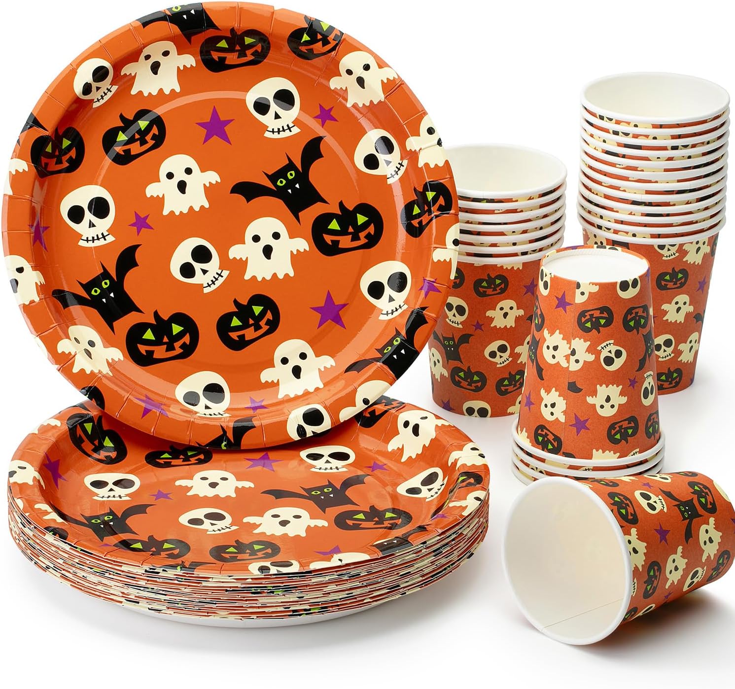 Mr. Pen – Juego de platos y tazas de Halloween, 48 piezas, tazas y platos de Halloween, platos y tazas de fiesta de Halloween, vajilla de Halloween,