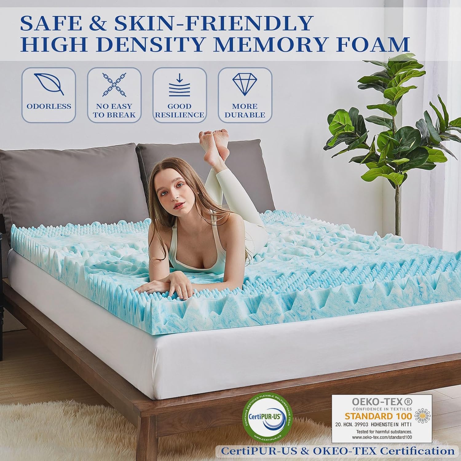 DQZ Cubrecolchón de espuma viscoelástica de 3 pulgadas, tamaño individual XL, 7 zonas, protector de colchón de espuma con infusión de gel