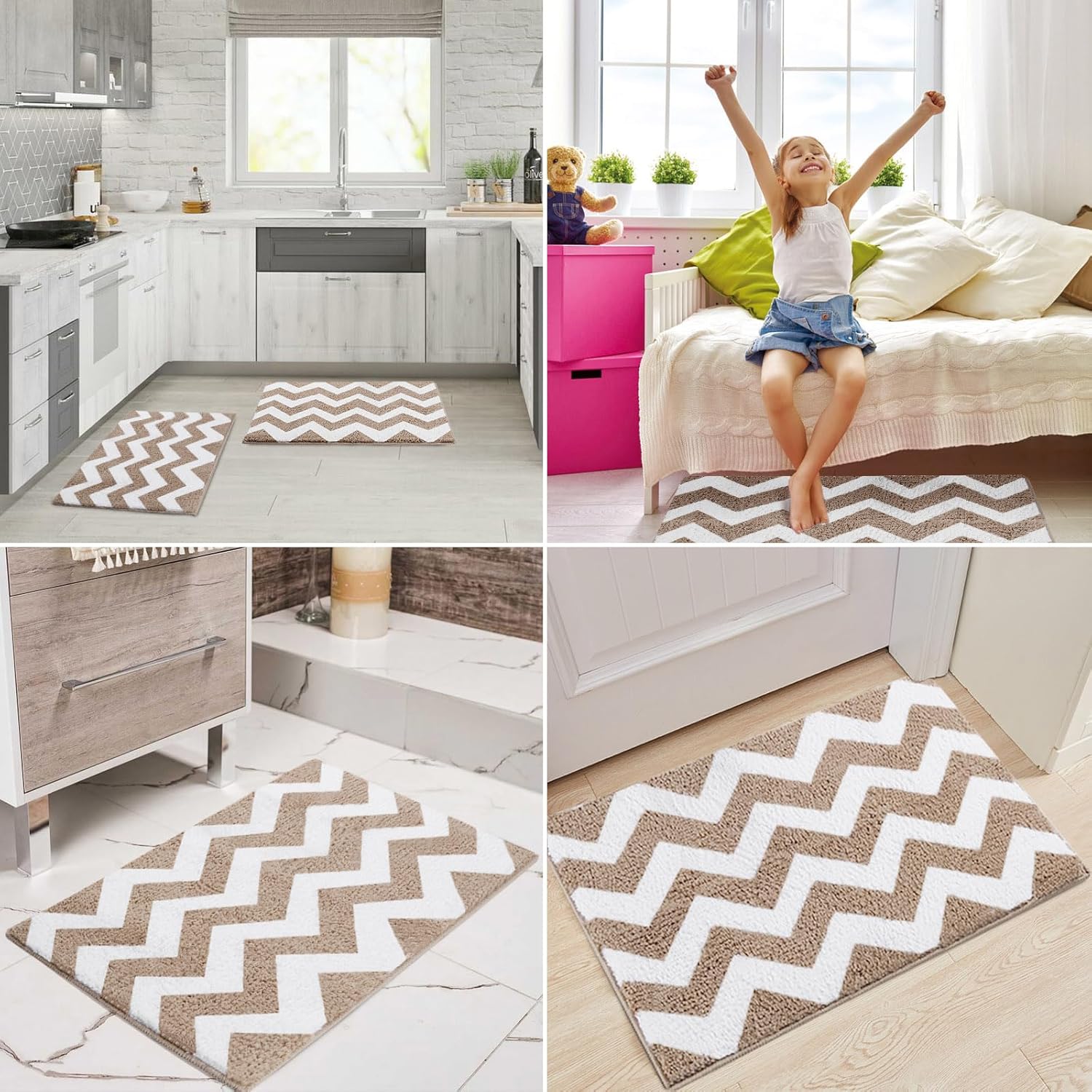 Carmoion Alfombra de baño de felpa de microfibra antideslizante, lavable a máquina y súper absorbente, cómoda y suave alfombra de baño para bañera,