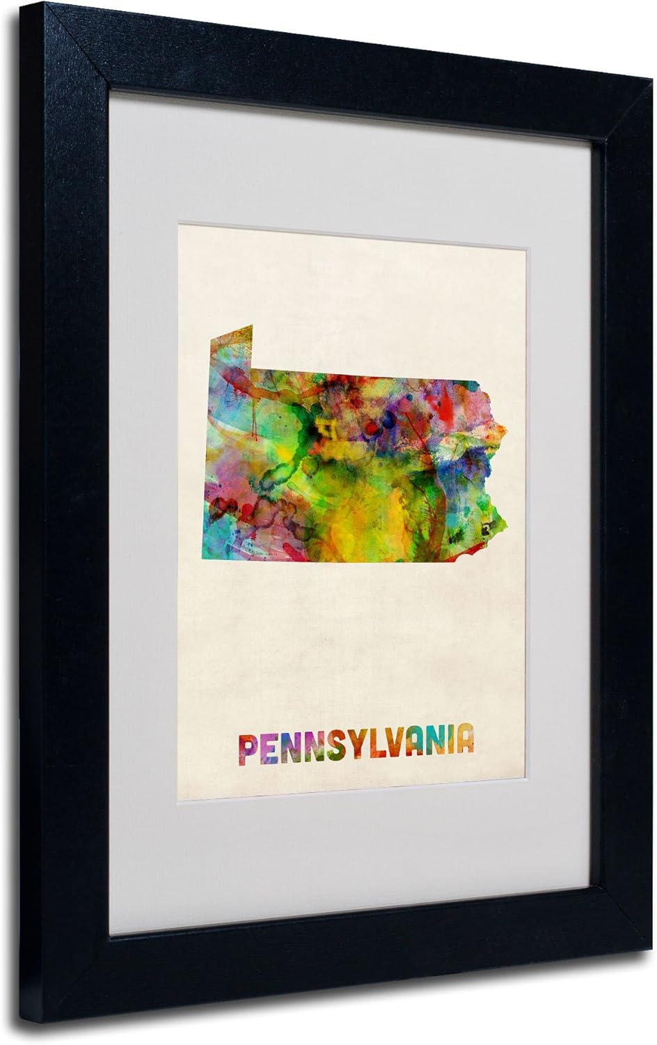 Trademark Fine Art Mapa de Pennsylvania – Arte enmarcado enmarcada por Michael Tompsett en marco negro, 11 x 14 pulgadas