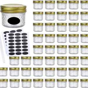 Encheng Tarros de vidrio de 4 onzas con tapas regulares, mini tarros de boca ancha, tarros pequeños transparentes con tapas doradas, tarros de Encheng Tarros de vidrio de 4 onzas con tapas regulares, mini tarros de boca ancha, tarros pequeños transparentes con tapas doradas, tarros de