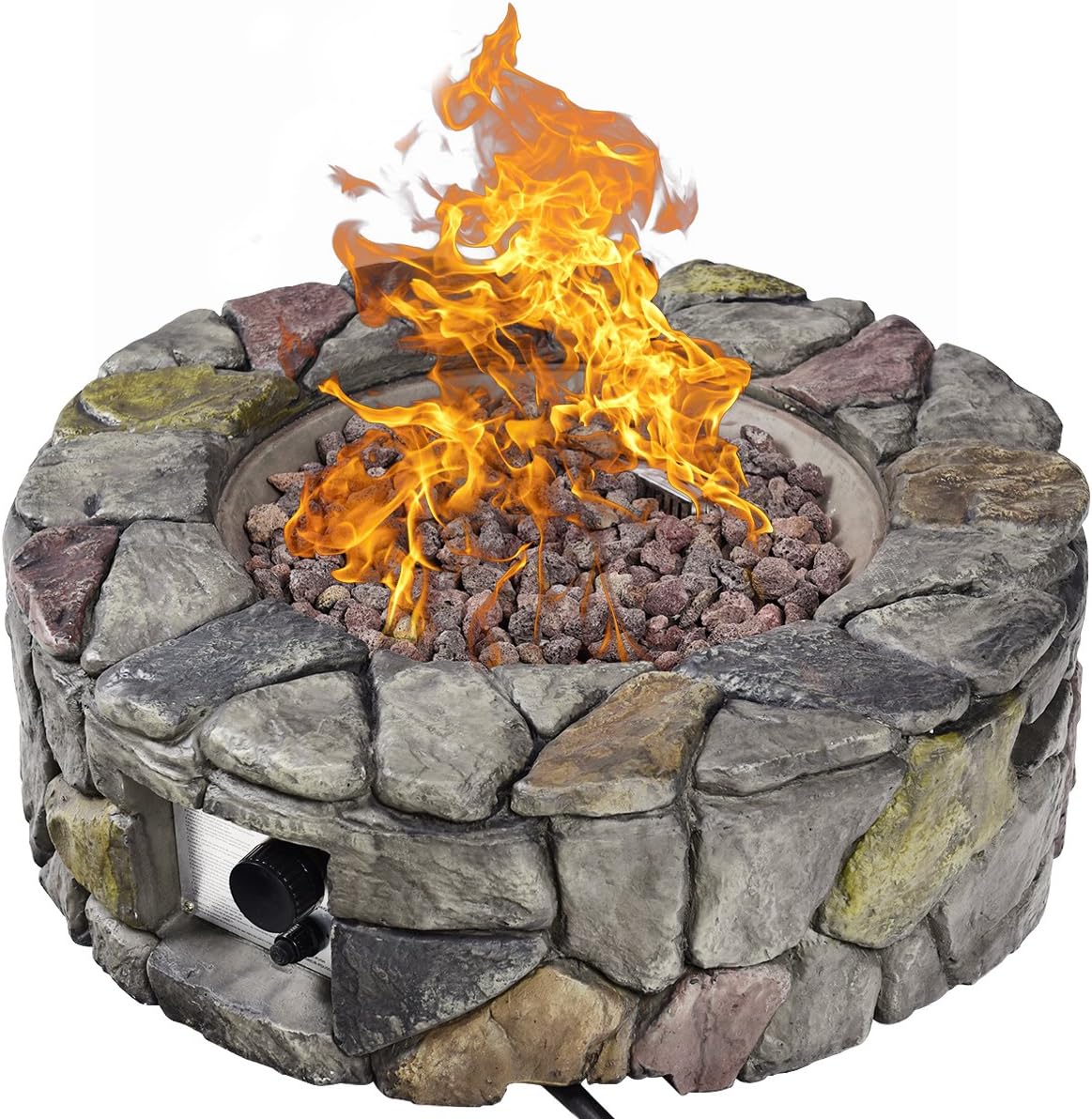 Giantex – Fogata de gas (28 pulgadas, 40,000 BTU para exteriores con piedra natural, cubierta, certificación ETL, quemador de gas de acero