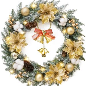 Corona de Navidad para puerta delantera, corona de puerta de Navidad para decoración de ventana al aire libre con abeto, cono de pino, racimo de Corona de Navidad para puerta delantera, corona de puerta de Navidad para decoración de ventana al aire libre con abeto, cono de pino, racimo de