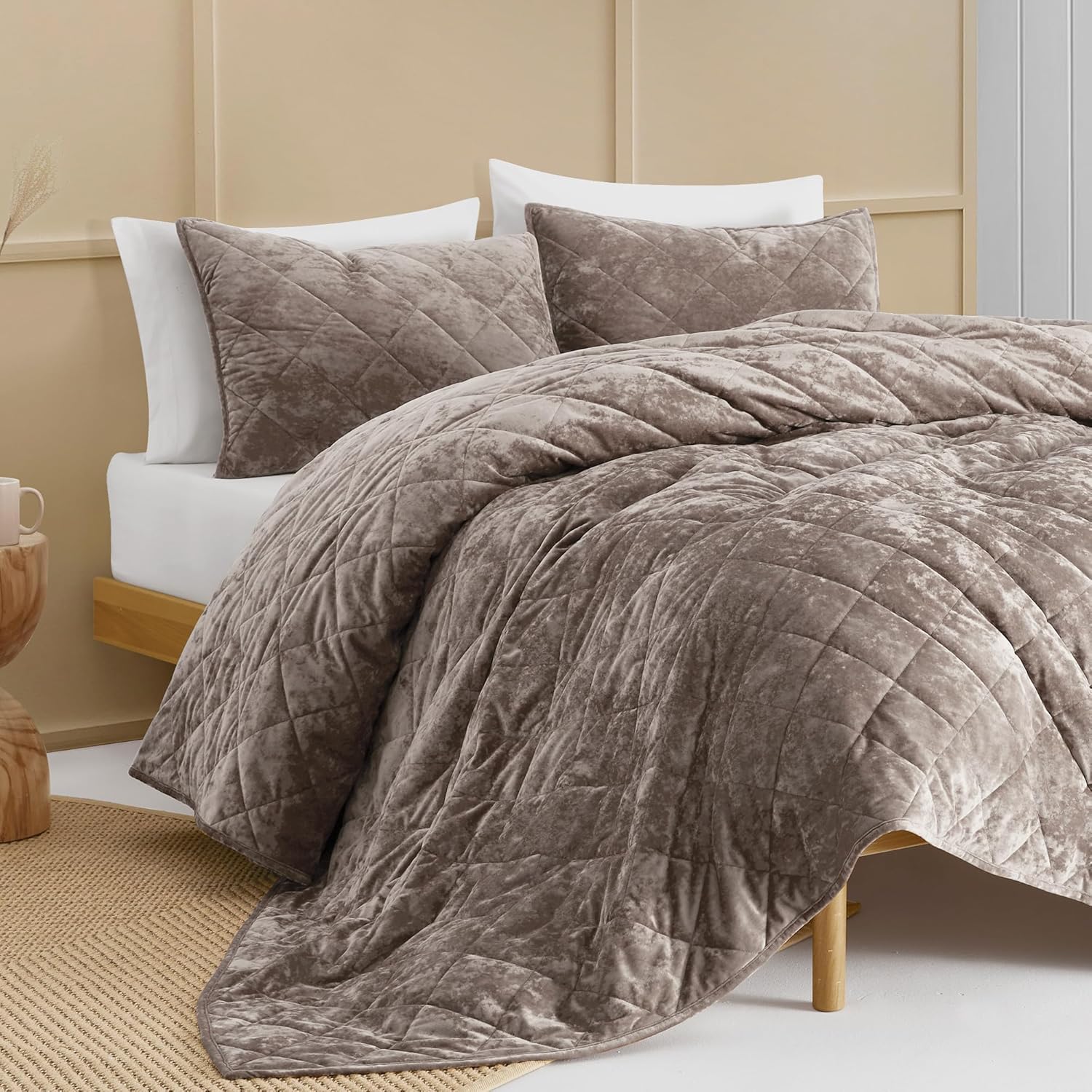 SHALALA – Edredón ligero de verano, juego de ropa de cama tamaño Queen, edredón de terciopelo, colchas y colchas de lujo con patrón de diamante con