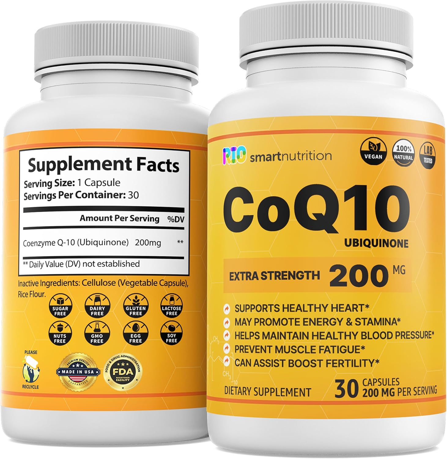 Rio CoQ10 Extra Strength 200mg – Coenzima Q10 – Suplemento antioxidante para la salud vascular y cardíaca y producción de energía – 30 cápsulas