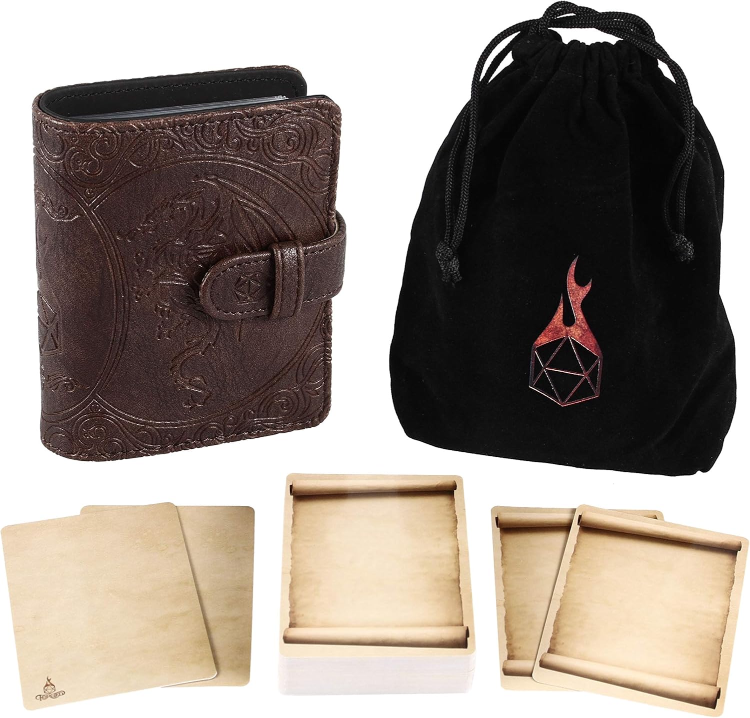 Forged Dice Co. Spellbook of Incantations (Edición Dragón) Portatarjetas para libro de hechizos y baraja de tarjetas de borrado en seco con bolsa de