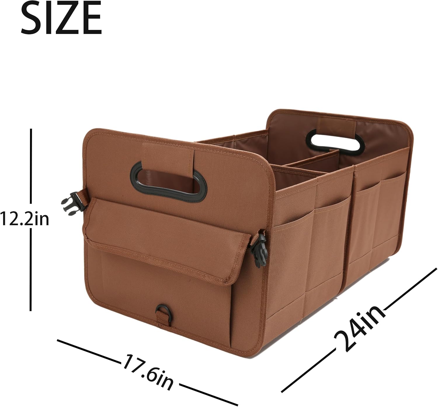 AOKJOY Organizador de maletero de coche, marrón, plegable, antideslizante, ajustable, múltiples compartimentos, material de tela Oxford 600D