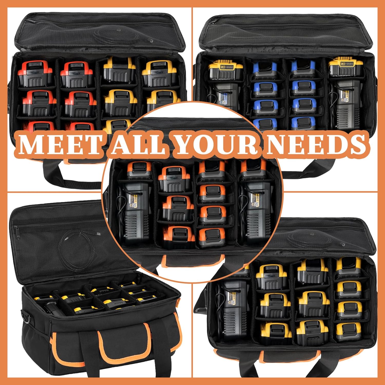 Bolsa de transporte de almacenamiento de batería con 11 divisores extraíbles compatibles con batería DEWALT 20V 60V 2.03.04.05.06.09.012.0-Ah