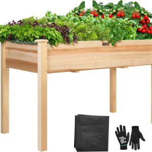VIVOSUN Cama elevada de madera elevada para jardín, 48 x 24 x 30 pulgadas, maceta de madera para exteriores con forro de cama y guantes para jardín, VIVOSUN Cama elevada de madera elevada para jardín, 48 x 24 x 30 pulgadas, maceta de madera para exteriores con forro de cama y guantes para jardín,
