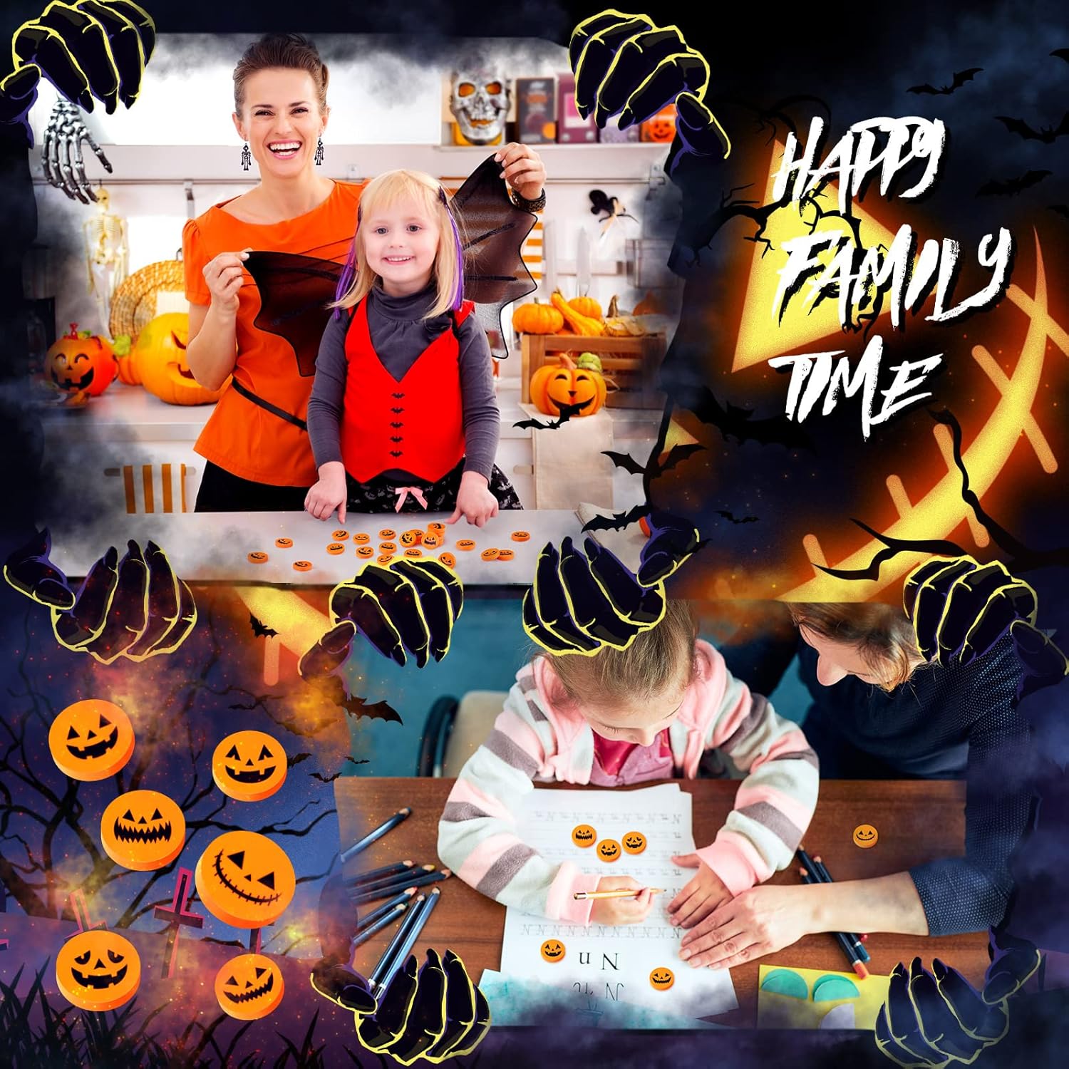 Borrador de calabaza de Halloween, mini borradores de calabaza, borradores pequeños, borradores para niños, suministros de Halloween, recuerdos de
