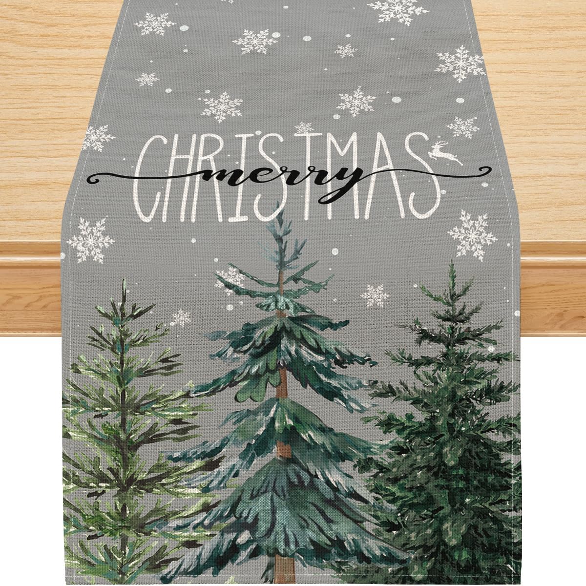 Siilues Camino de mesa de Navidad, decoración de árbol de Navidad en acuarela, copo de nieve, camino de Navidad para mesa, decoración de vacaciones