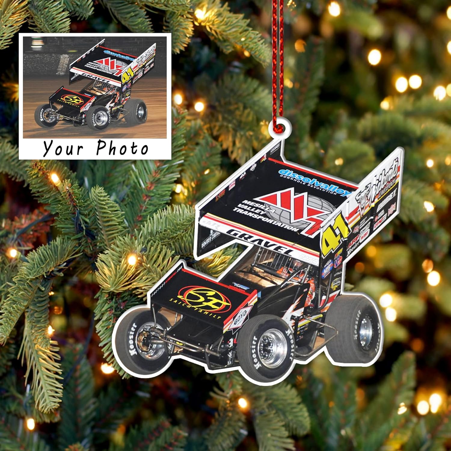 Adorno de Navidad con foto personalizada para amantes de las carreras de modelos tardíos por Kool-Kool, regalo de carreras de pista de tierra,