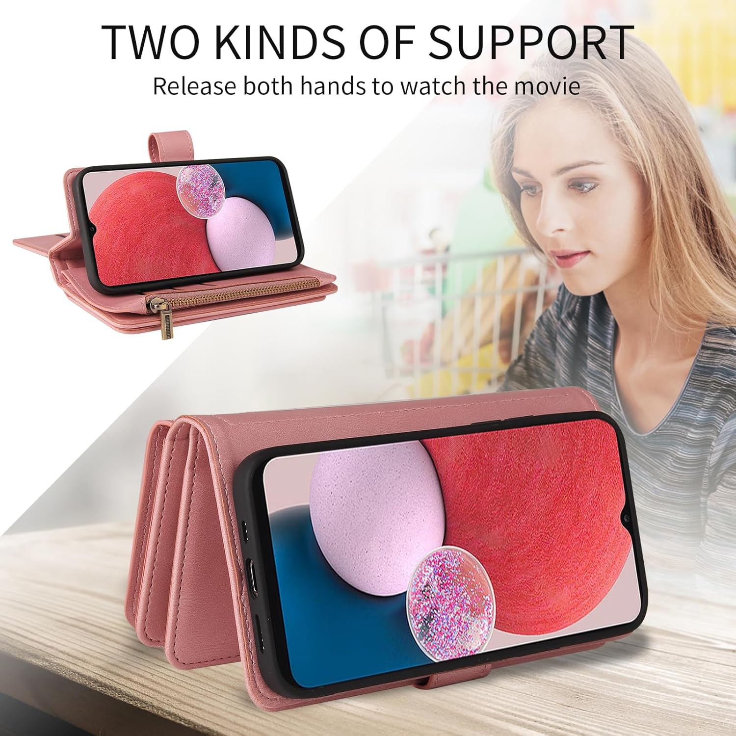 Asuwish Funda de teléfono para Samsung Galaxy A13 4G Funda tipo cartera con protector de pantalla de vidrio templado y correa para la muñeca de