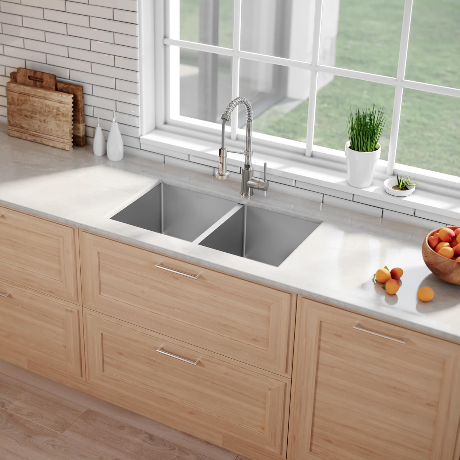 Kraus Standard PRO KHU102-33 – Fregadero de cocina acero inoxidable de 33in y 16g, con doble pila de distribución 50 y 50 para montar bajo encimera