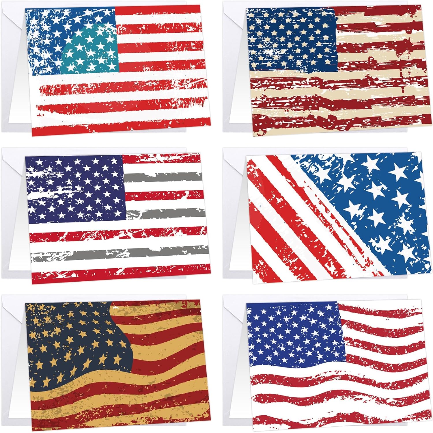 Tarjetas de felicitación patrióticas con sobres, tarjetas de notas de la bandera estadounidense para veteranos conmemorativos del 4 de julio, Día de