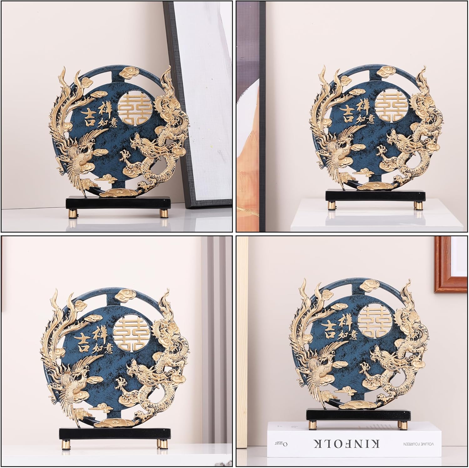 Estatua de resina de arte abstracto moderno, escultura azul para decoración del hogar, estatua estética redonda única de la suerte para sala de