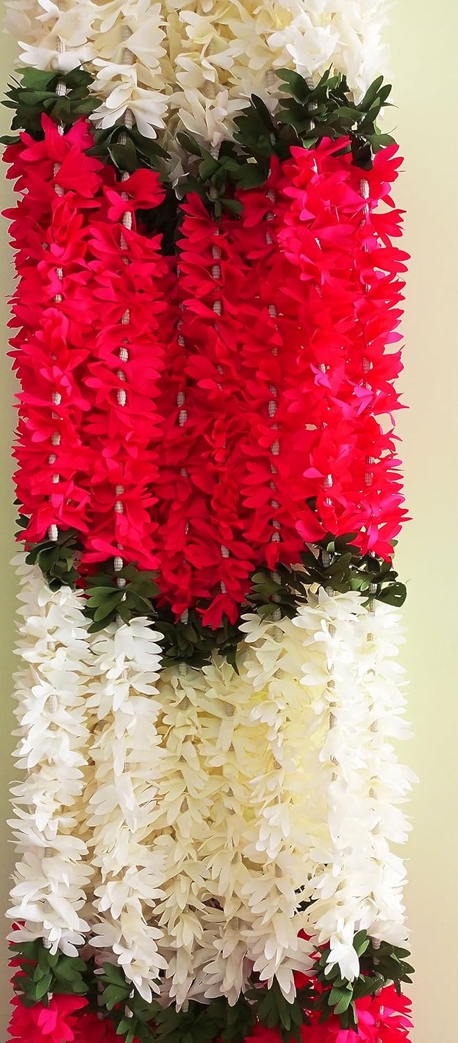 afarza – Guirnalda de flores artificiales Toran para puerta, entrada, decoración del hogar, 4 piezas, 5 pies (blanco-rosa)