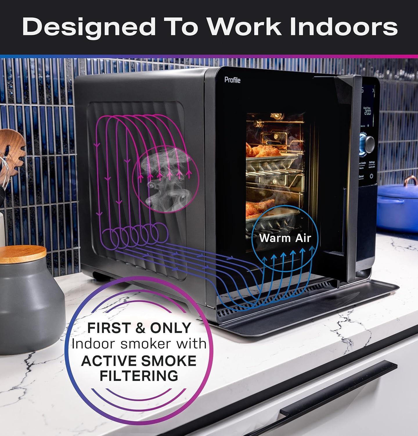GE Profile Ahumador inteligente para interiores con filtración activa de humo, control de humo de precisión, 5 ajustes de humo, conexión WiFi,