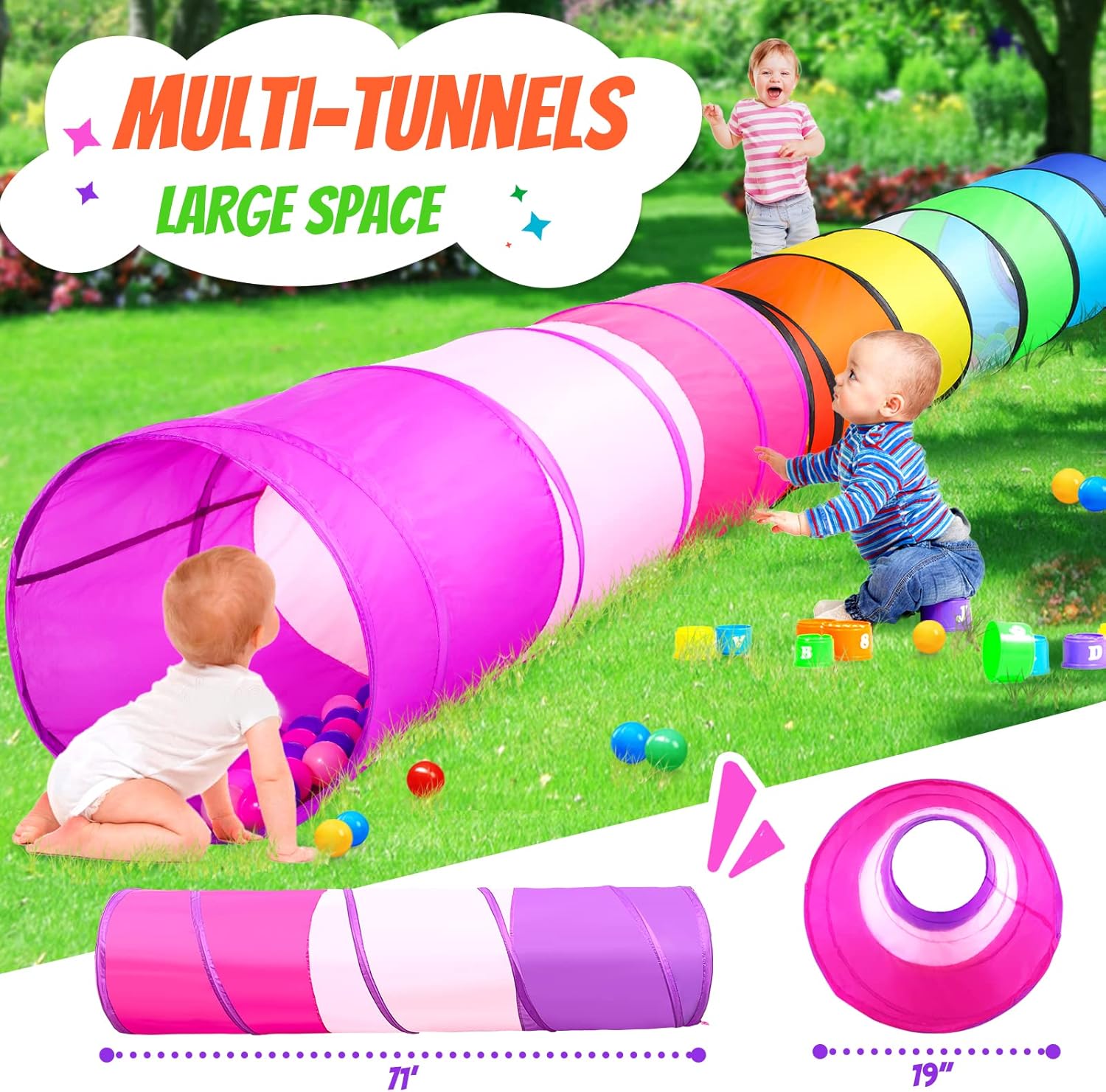 Tienda de campaña de túnel de juego para niños pequeños, paquete de 2 túneles de 6 pies para bebés, niños o perros gatos, regalo plegable para niños