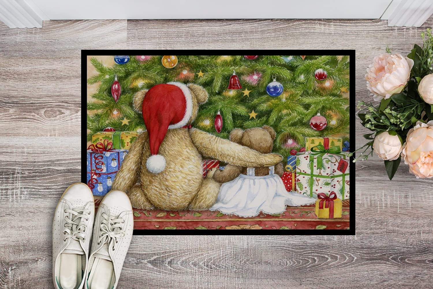 Caroline’s Treasures CDCO0415MAT – Tapete de peluche de Navidad con tapete de árbol de 18 x 27 pulgadas, tapete para puerta delantera, interior y