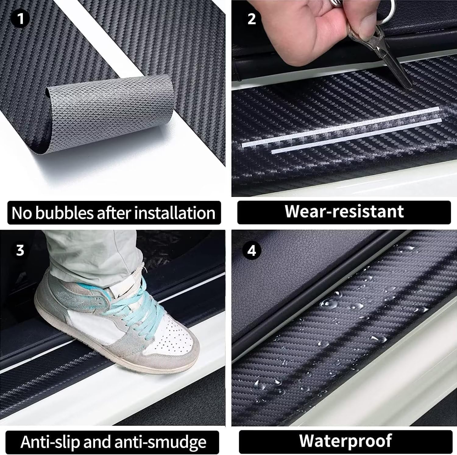 4 protectores de umbral de puerta de automóvil con bandera canadiense para placa de arañazos de fibra de carbono de Canadá, protectores protectores