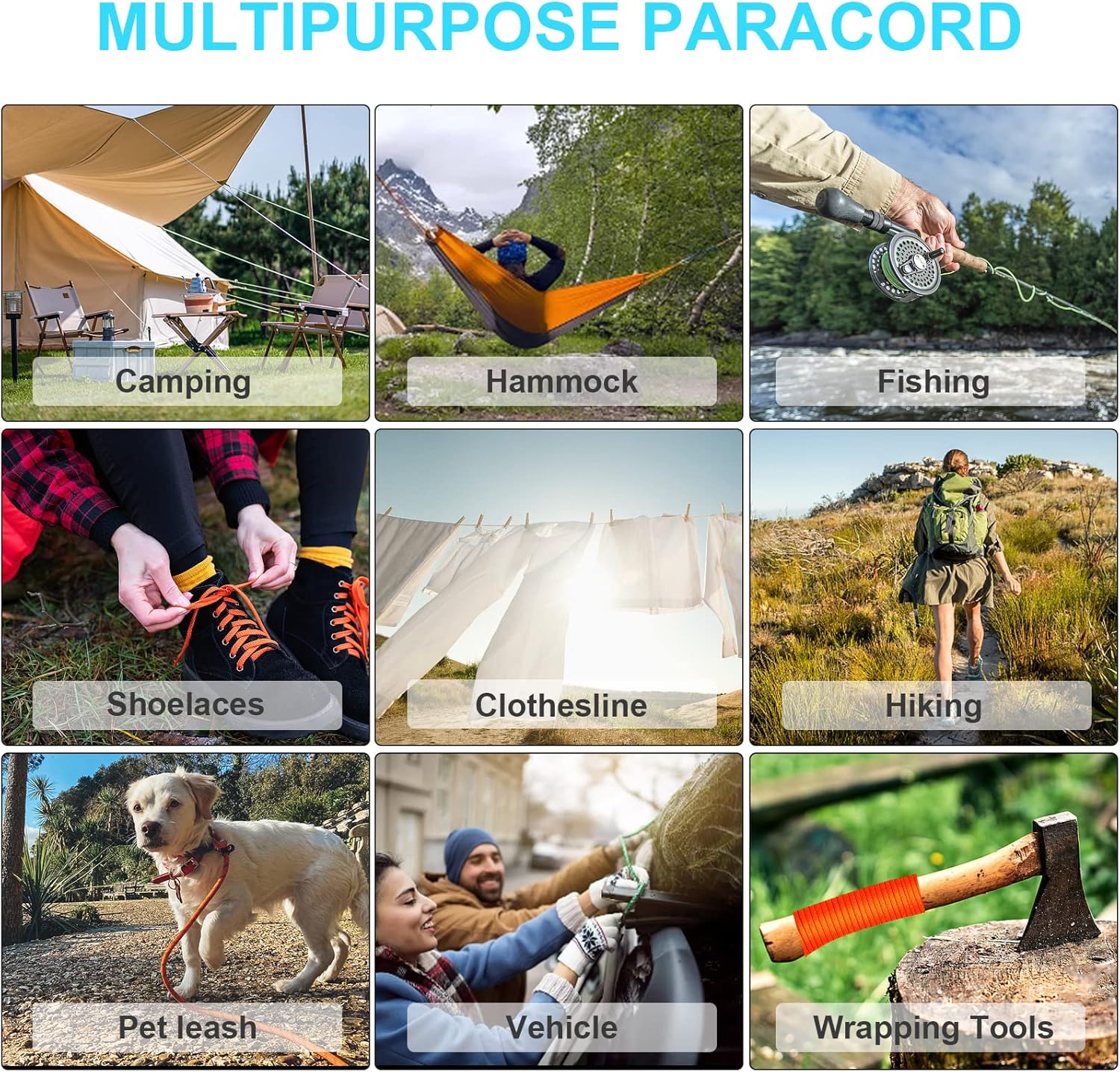 Cuerda de paracaídas de 1000 libras, cuerda de paracaídas de 12 hebras, 100 pies, 250 pies, 500 pies, 1000 pies y 0.157 in, para campamento, hamaca,