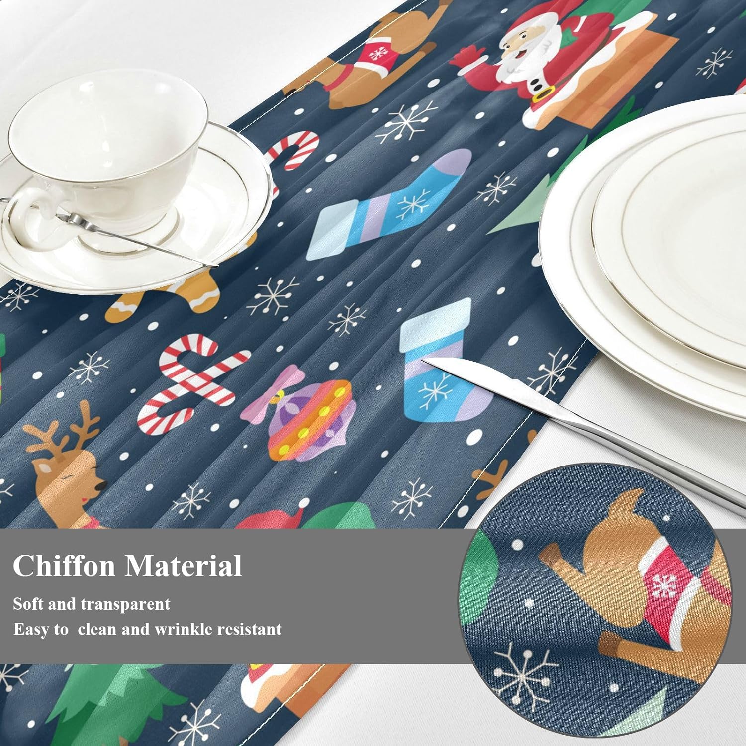 Christmas New Year Santa Deer Table Runner Fall Table Runners for Dining Table Decor Christmas Table Runner 108 Inches Long