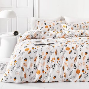 YuHeGuoJi Juego de funda de edredón floral negro y blanco tamaño Queen, 100% algodón, funda de edredón botánica naranja, juego de 3 piezas, 1 funda YuHeGuoJi Juego de funda de edredón floral negro y blanco tamaño Queen, 100% algodón, funda de edredón botánica naranja, juego de 3 piezas, 1 funda