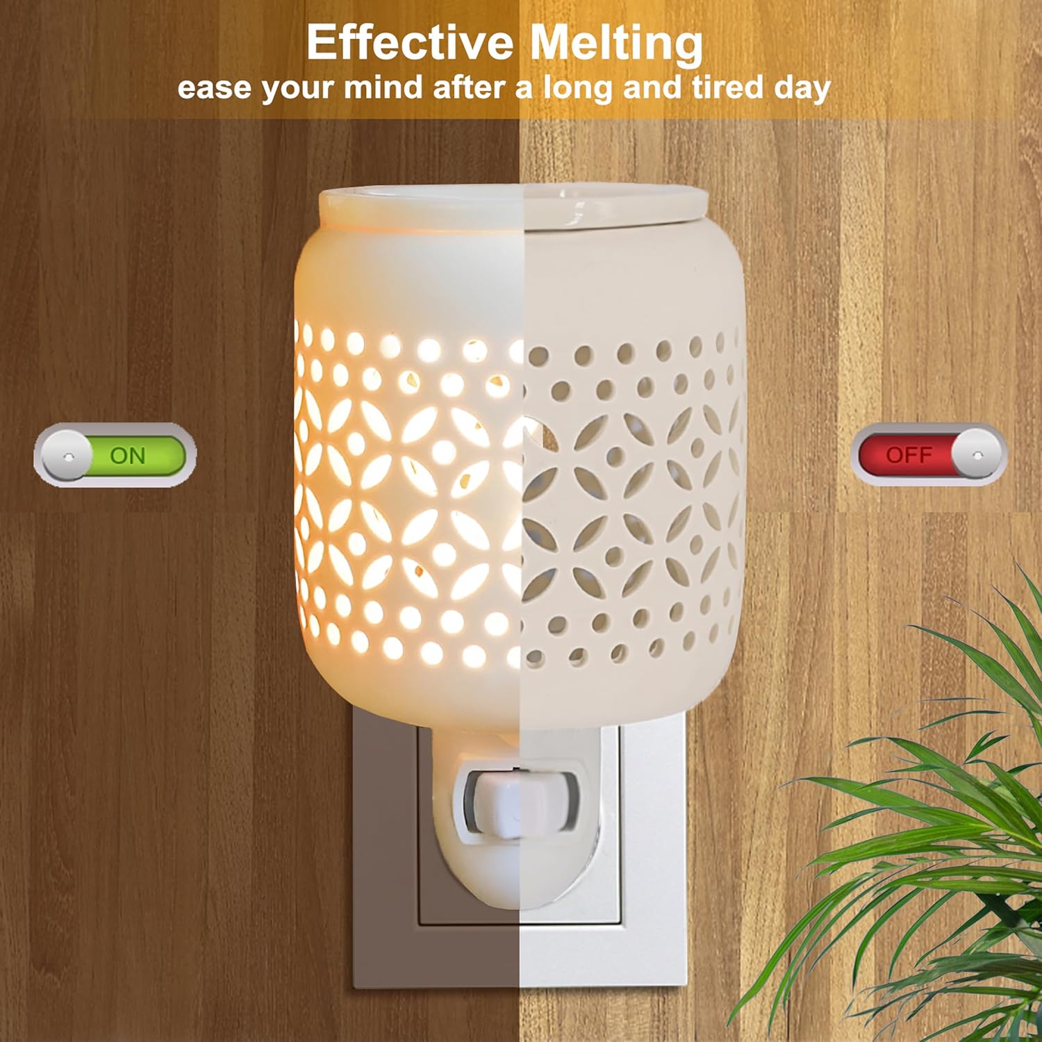 CVHOMEDECO. Calentador eléctrico de cera para pared, calentador de fragancia de cerámica decorativo para velas perfumadas, cera derretida, tartas y