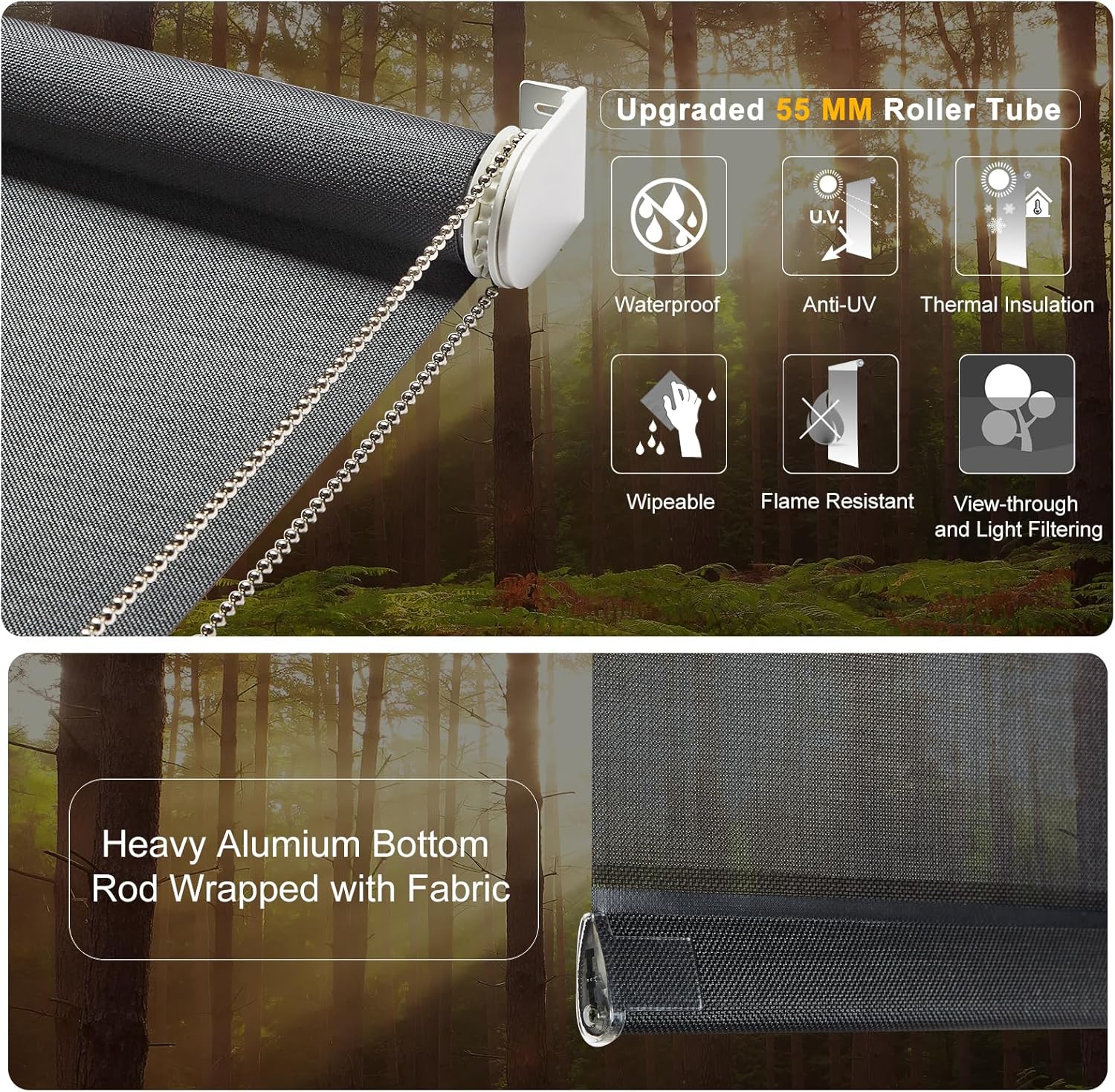 Persilux Persianas solares para ventana, persianas enrollables para filtrar la luz, protección UV ignífuga, control de deslumbramiento, cortinas