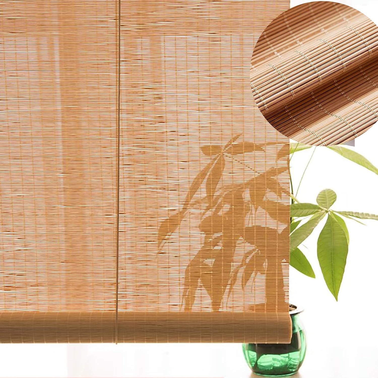 Persianas de bambú de bambú para exteriores, persianas enrollables de bambú para ventanas, persianas de bambú para patio, sin cordones para porche,