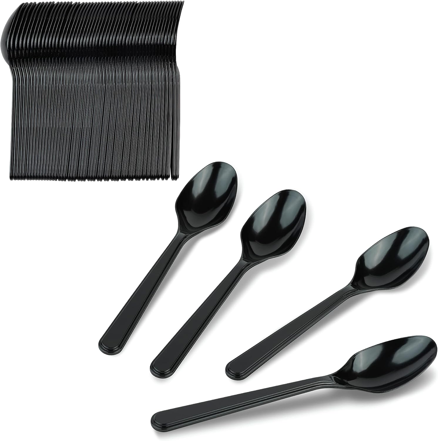 PlasticPro Juego de 100 cucharas de plástico pesadas, cucharas desechables negras, juego de cubiertos de plástico