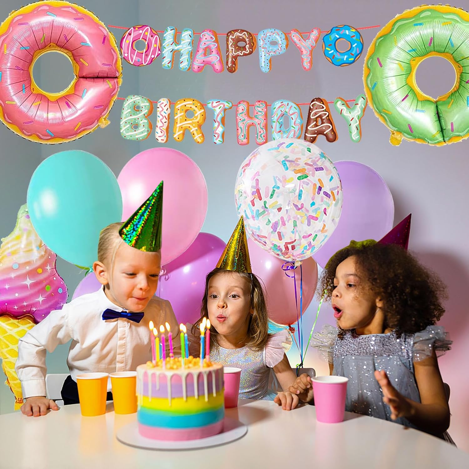 Kit de arco de guirnalda de globos con forma de dona, suministros de fiesta de donas, globos multicolor en forma de dona para boda, fiesta de