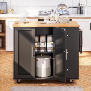 SUNLEI Isla de cocina con ruedas con armario de almacenamiento y hoja plegable, mesa de cocina rodante, asa de carrito para toallero, hoja caída, SUNLEI Isla de cocina con ruedas con armario de almacenamiento y hoja plegable, mesa de cocina rodante, asa de carrito para toallero, hoja caída,